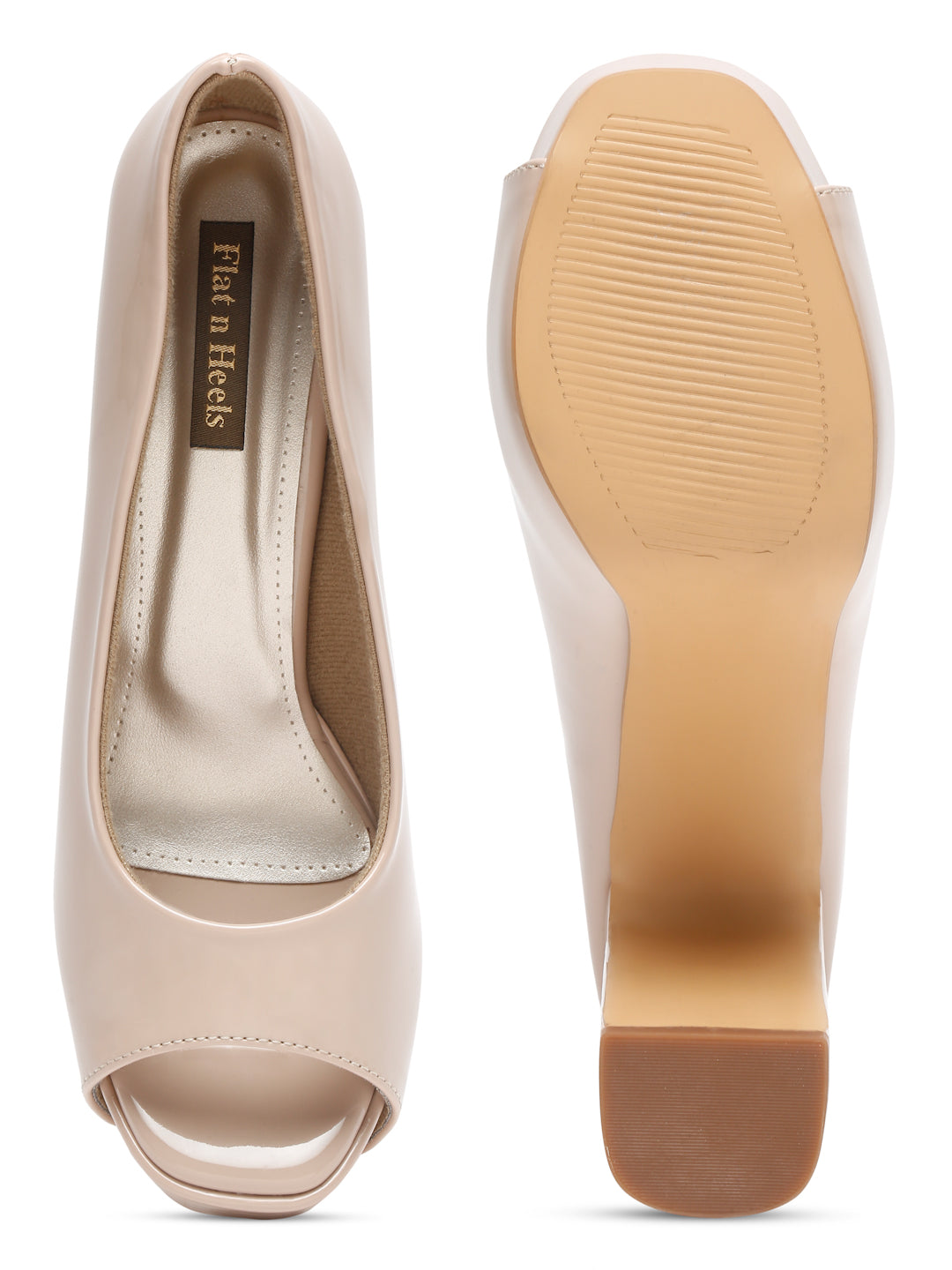 Women's Peep-Toe beige block heels | Elegant High Heels for women by Flat n Heels