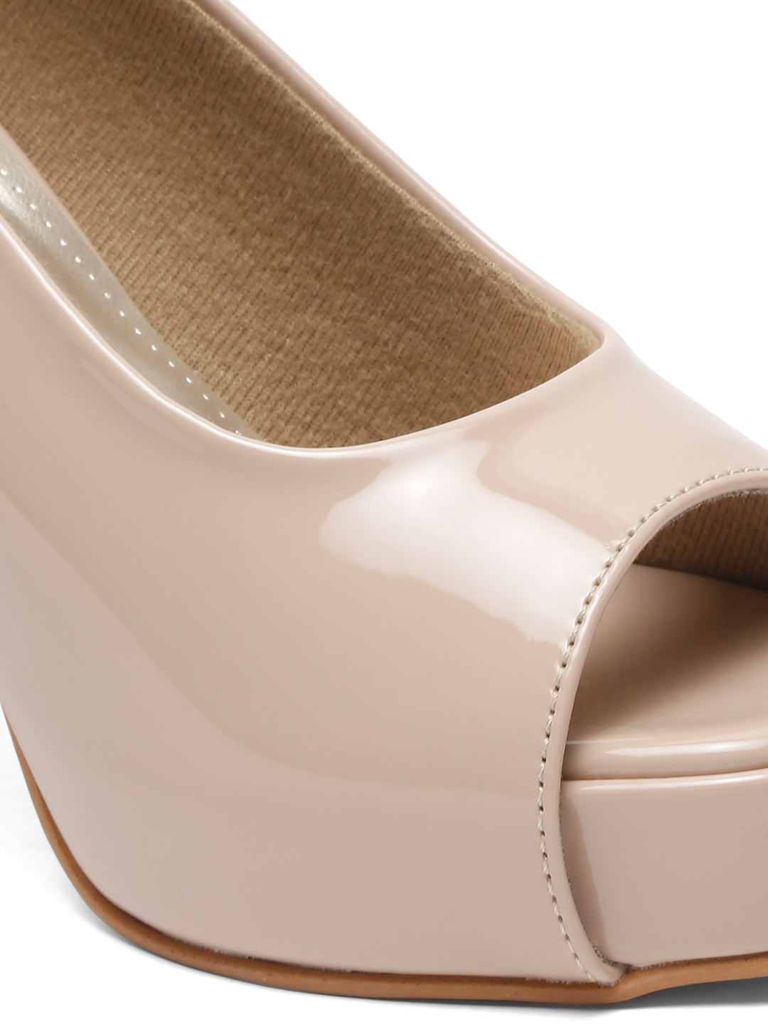 Women's Peep-Toe beige block heels | Elegant High Heels for women by Flat n Heels
