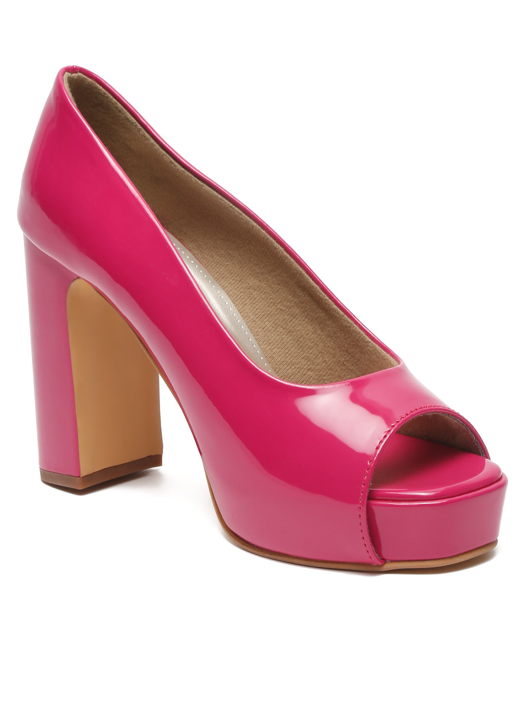Women's Peep-Toe beige block heels | Elegant High Heels for women by Flat n Heels