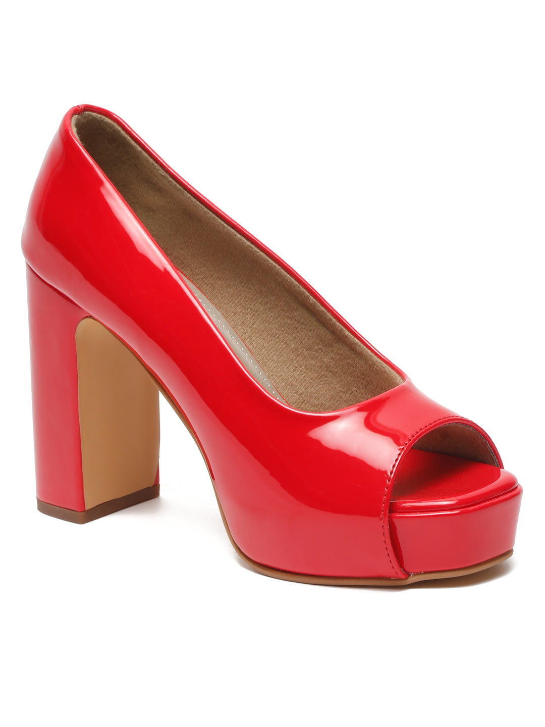 Women's Peep-Toe beige block heels | Elegant High Heels for women by Flat n Heels