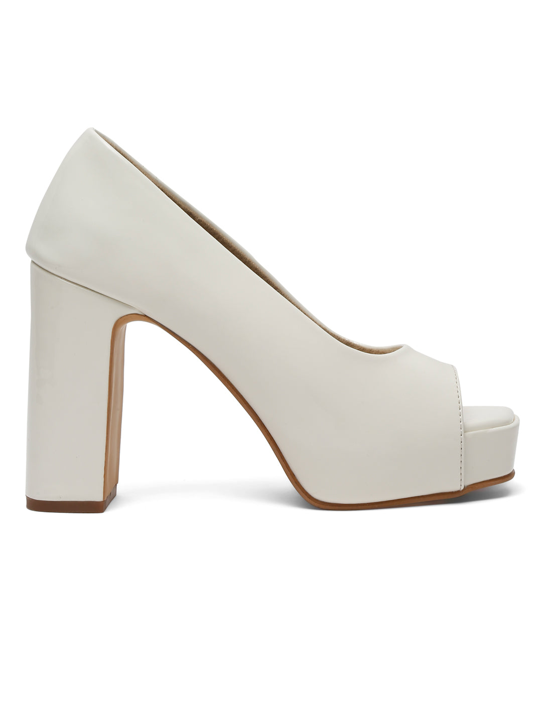 Women's Peep-Toe beige block heels | Elegant High Heels for women by Flat n Heels
