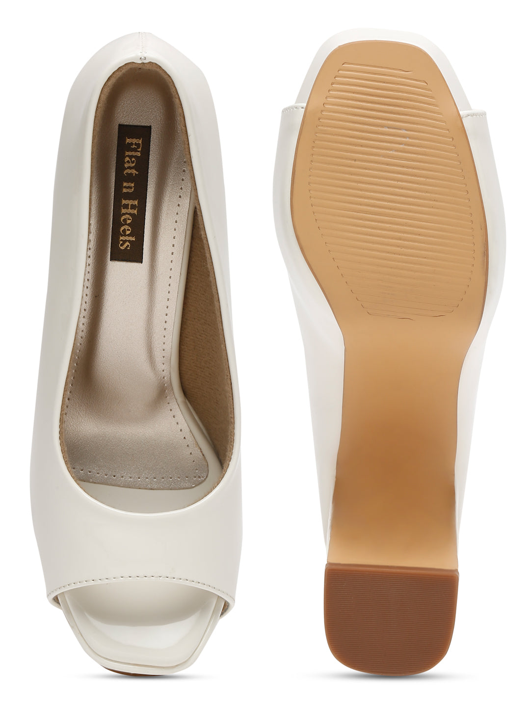 Women's Peep-Toe beige block heels | Elegant High Heels for women by Flat n Heels