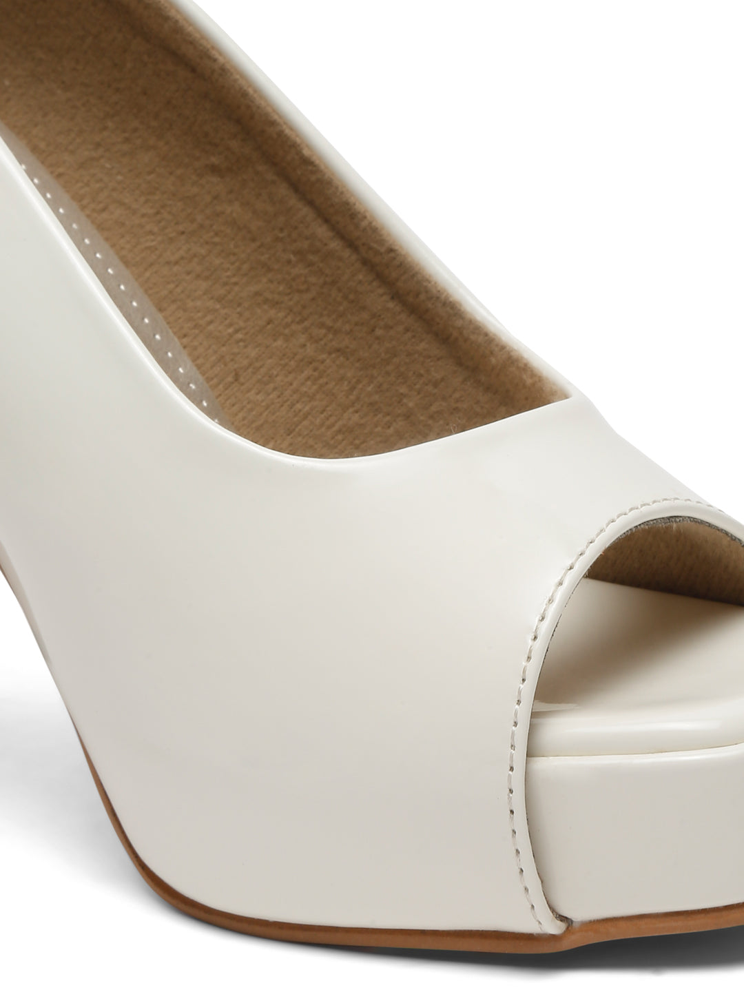 Women's Peep-Toe beige block heels | Elegant High Heels for women by Flat n Heels