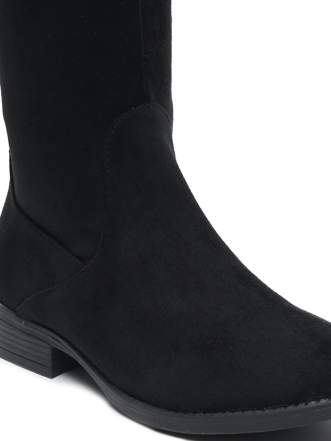 Women's Black Suede Boots Over-the-Knee - Flat Heel with Zipper | FLAT N HEELS