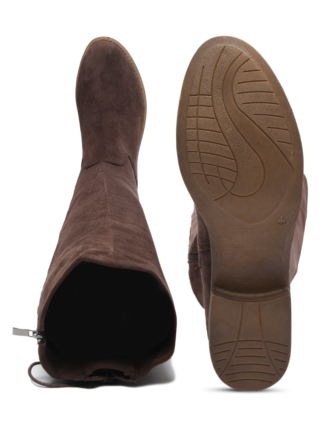 Women's Black Suede Boots Over-the-Knee - Flat Heel with Zipper | FLAT N HEELS