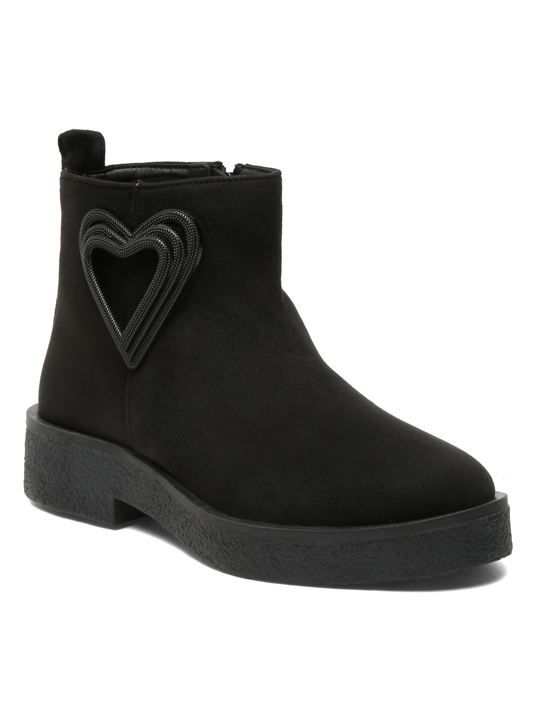 Heart Ancle black embellished boots – Trendy & Comfortable Black Boots