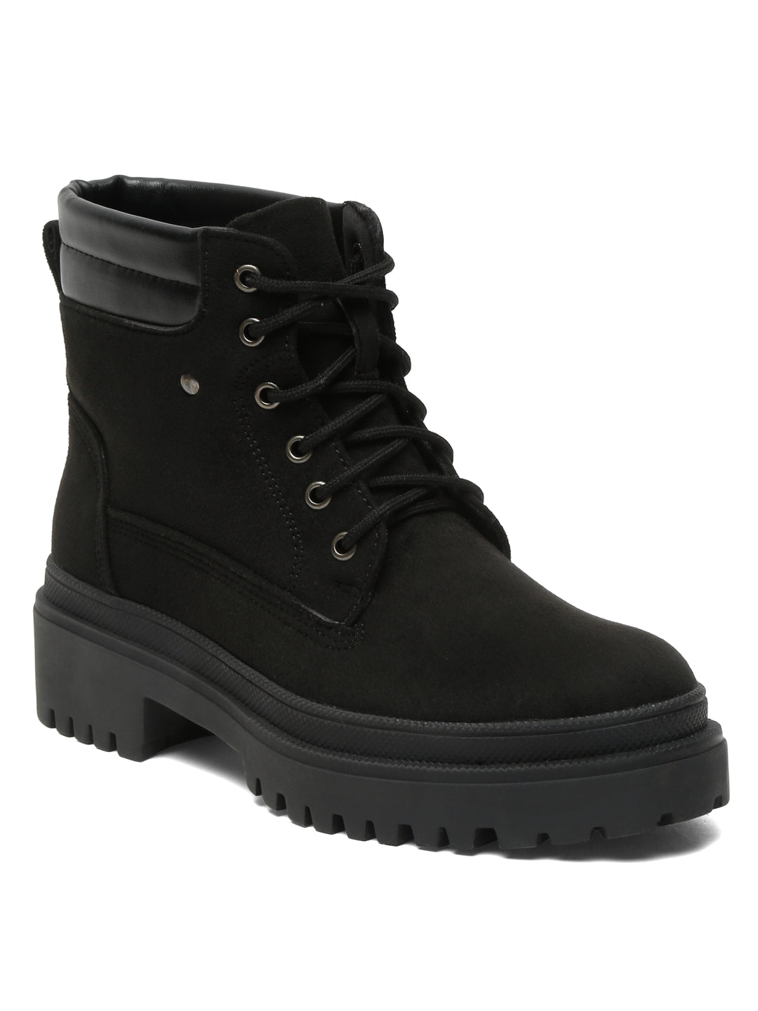 Black Suede Lace-Up Boots with Chunky Sole for Ultimate Comfort and Style