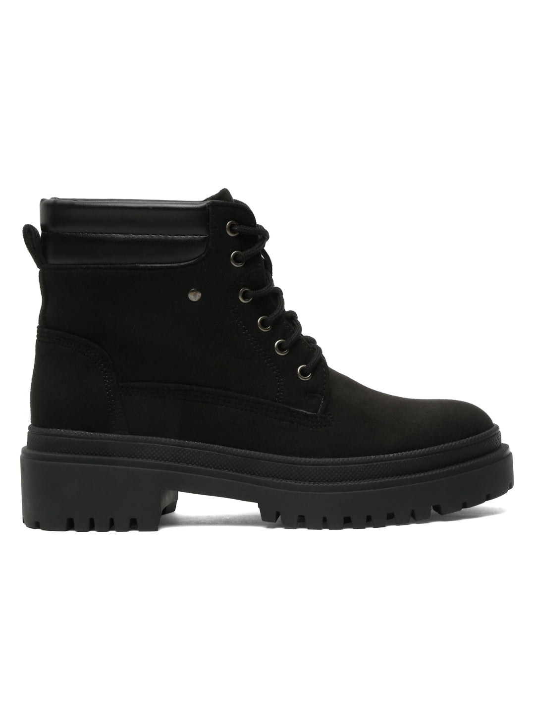 Black Suede Lace-Up Boots with Chunky Sole for Ultimate Comfort and Style