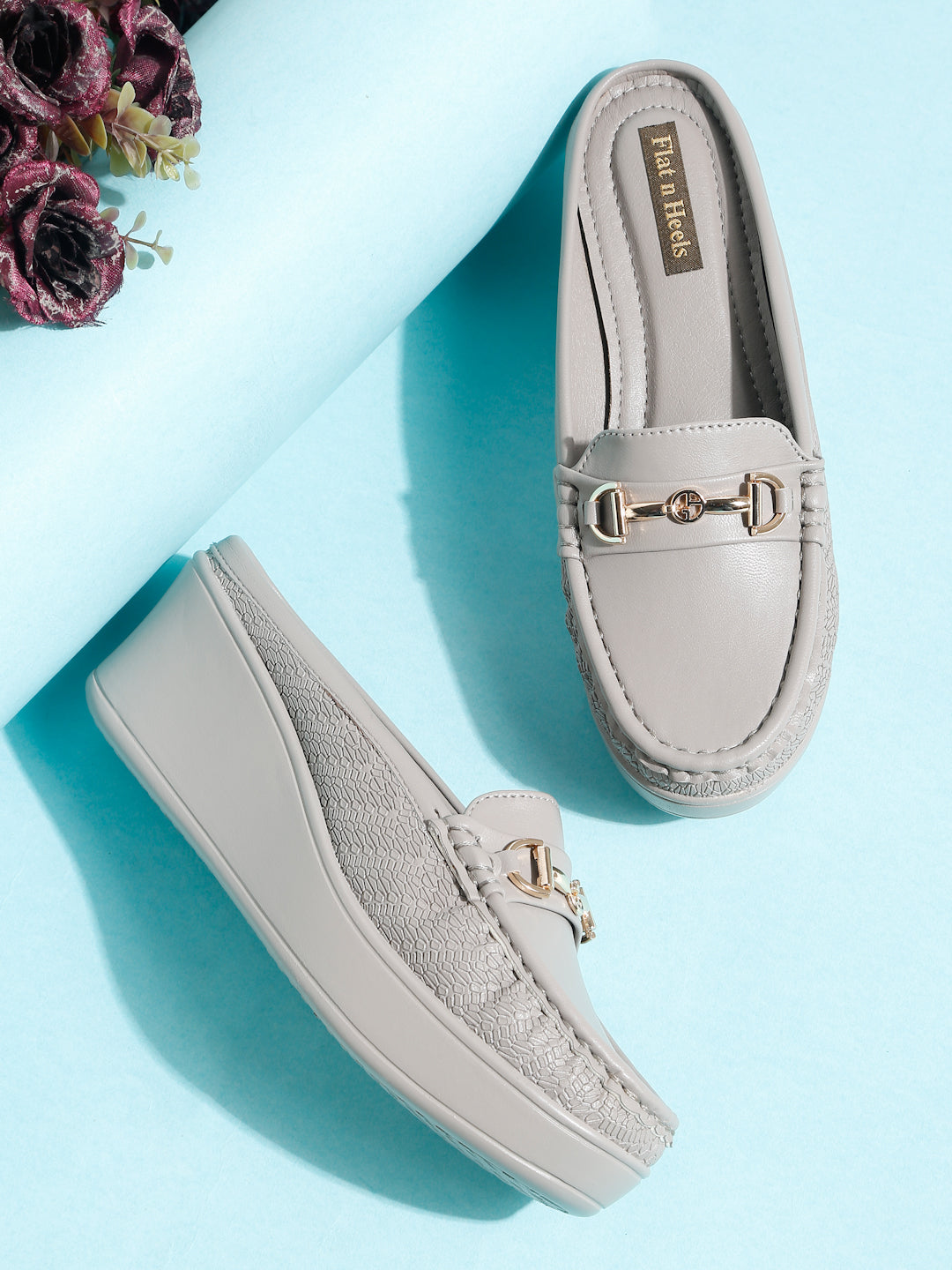 Flat n Heels Women's Grey Slip-On Loafers