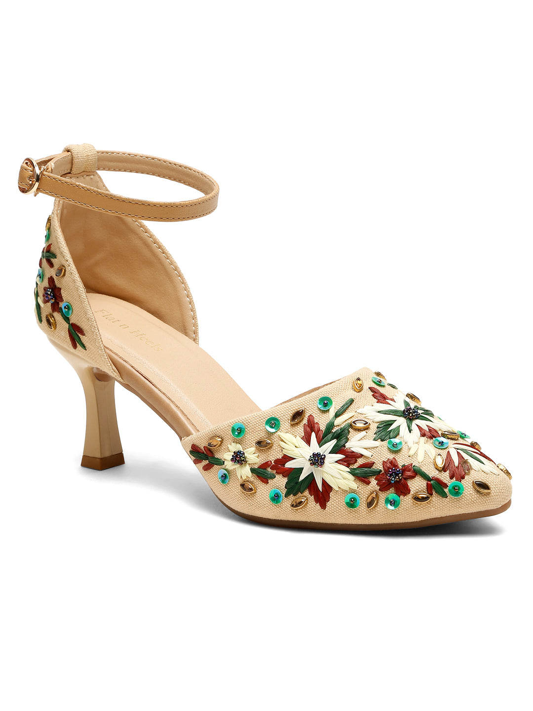 Embroidered Kitten Heels