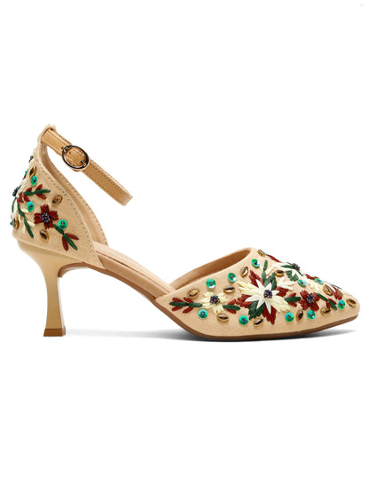 Embroidered Kitten Heels