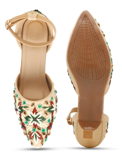 Embroidered Kitten Heels