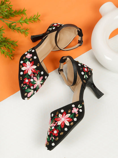 Embroidered Kitten Heels