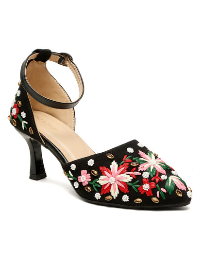Embroidered Kitten Heels
