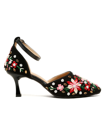 Embroidered Kitten Heels