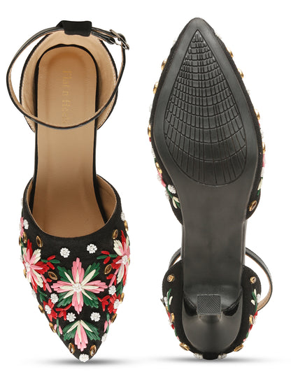Embroidered Kitten Heels