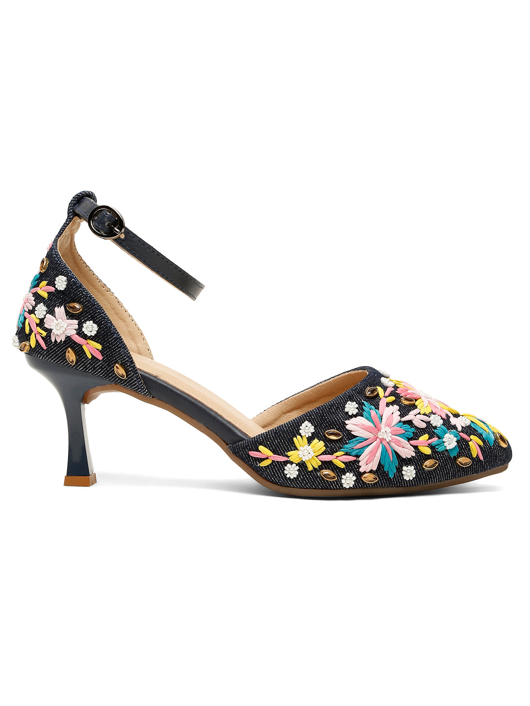 Blue Floral Kitten Heels