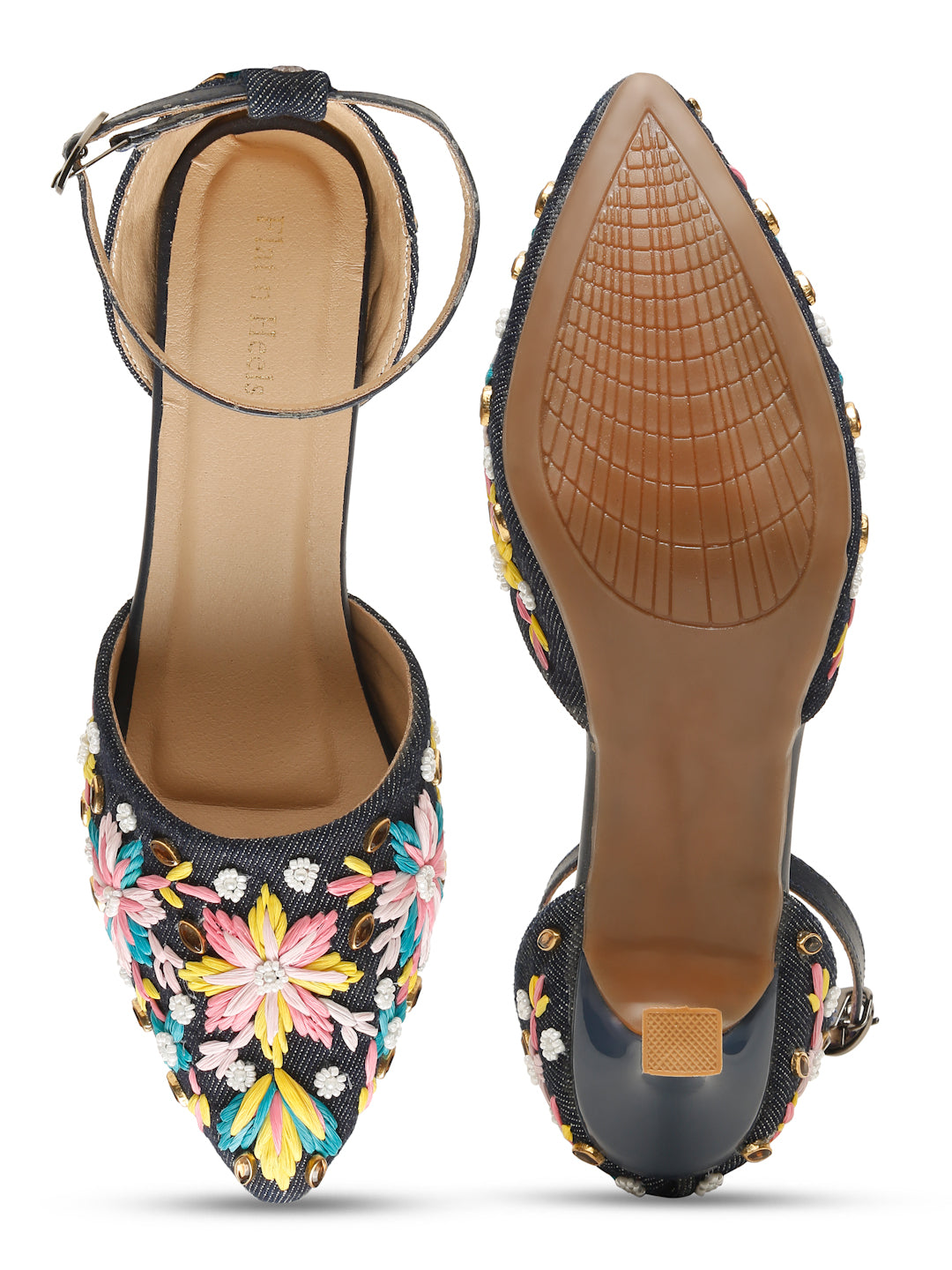 Blue Floral Kitten Heels