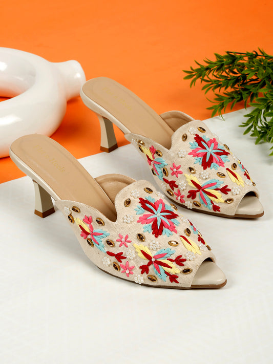 Beige Low-Heel Sandals
