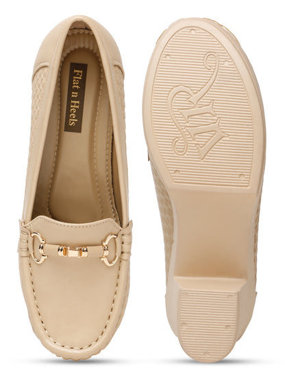 Flat n Heels Women's Beige Slip-On Loafers