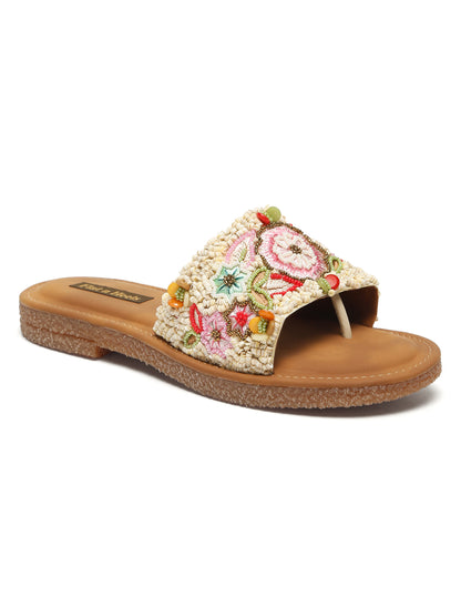Open Toe & Black Flat Ethenic Style