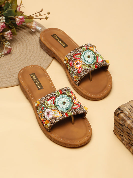 Open Toe & Black Flat Ethenic Style