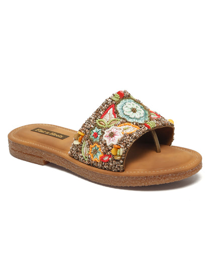Open Toe & Black Flat Ethenic Style