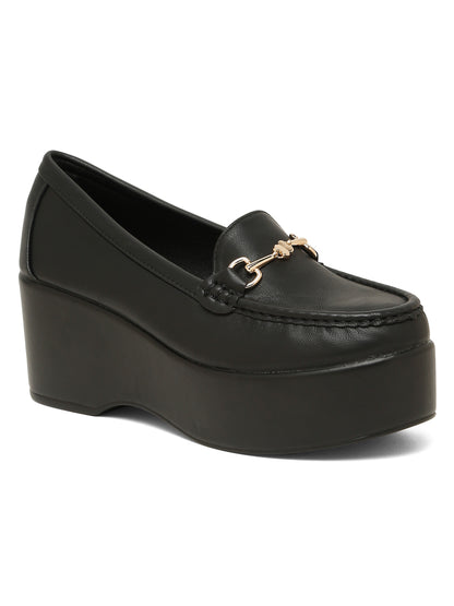Flat n Heels Women’s Black Slip-On Loafers