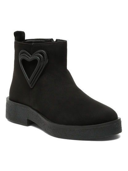 Heart Ancle black embellished boots – Trendy & Comfortable Black Boots