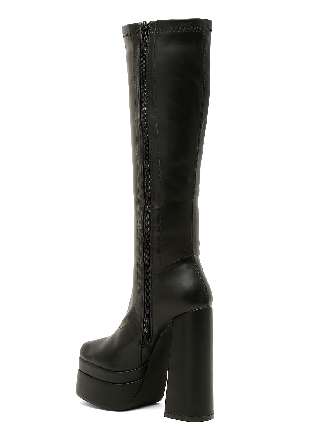 Stylish Beige Platform Knee-High Boots-Flat N Heels