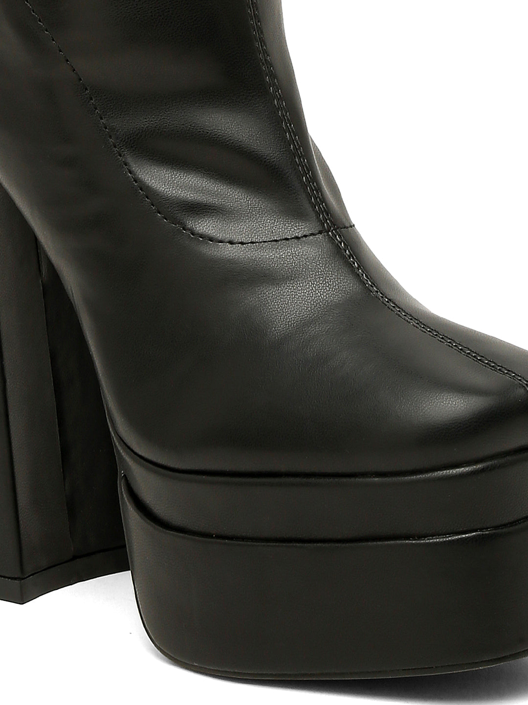 Stylish Beige Platform Knee-High Boots-Flat N Heels