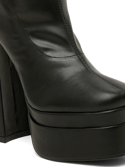 Stylish Beige Platform Knee-High Boots-Flat N Heels