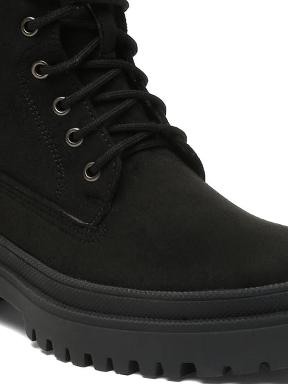 Black Suede Lace-Up Boots with Chunky Sole for Ultimate Comfort and Style