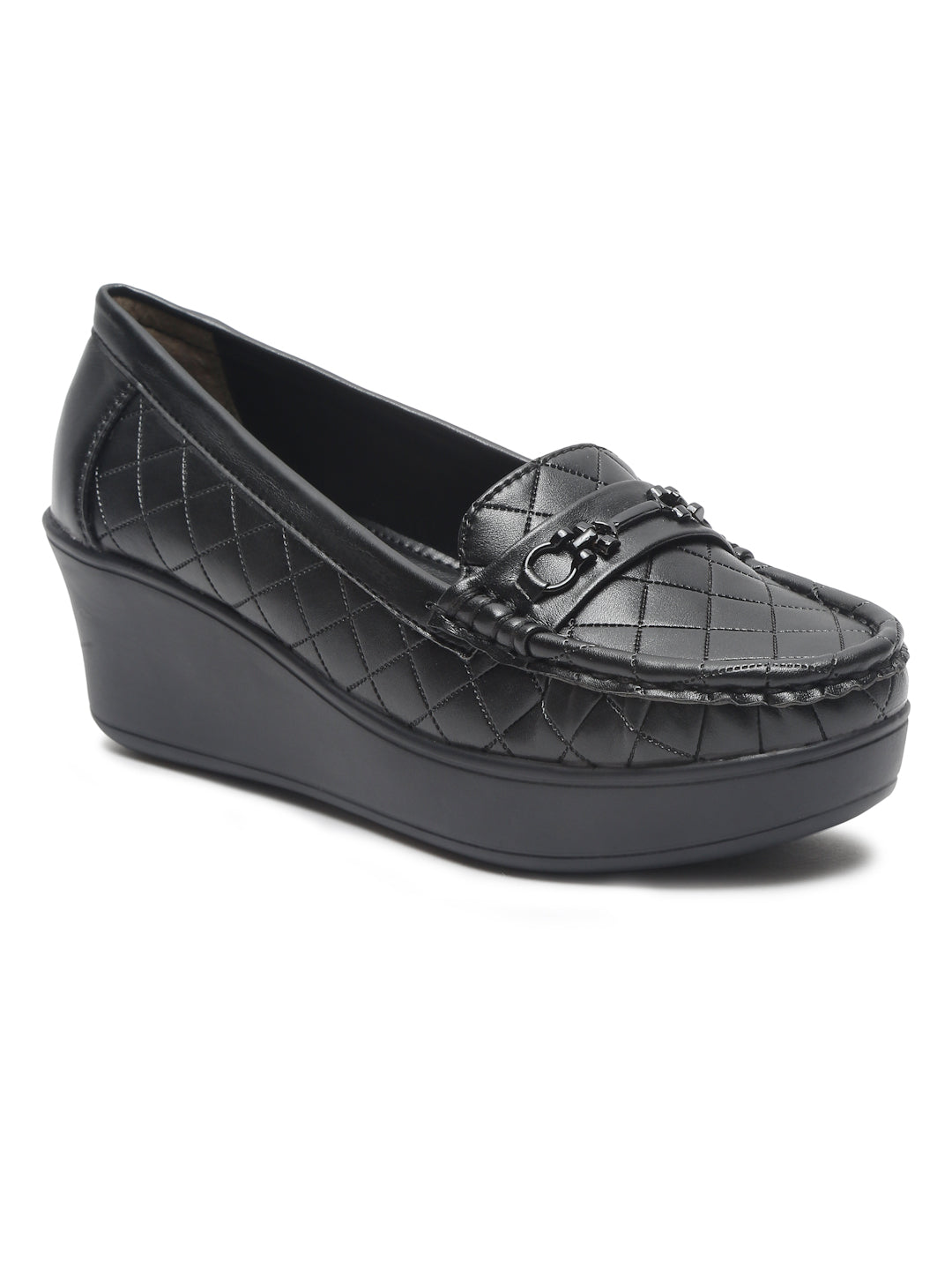 Flat n Heels Women's Black Slip-On Loafers