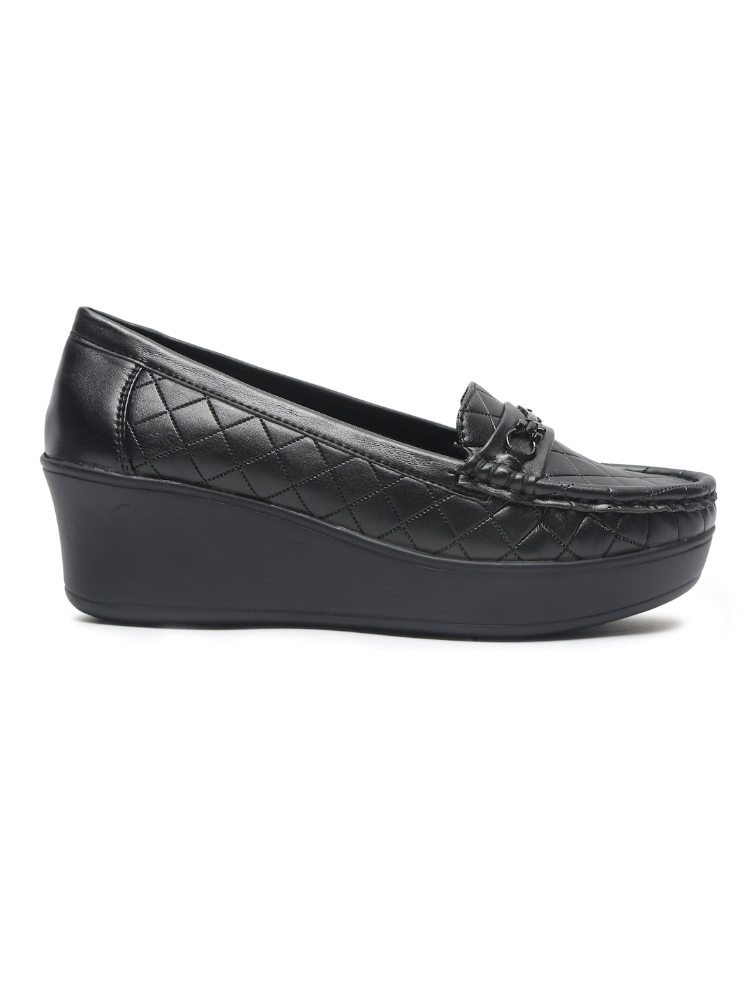 Flat n Heels Women's Black Slip-On Loafers