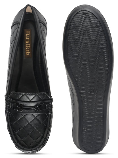 Flat n Heels Women's Black Slip-On Loafers