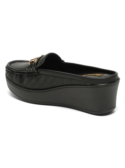 Flat n Heels Women's Black Slip-On Loafers