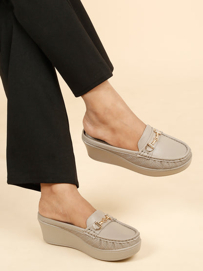 Flat n Heels Women's Grey Slip-On Loafers