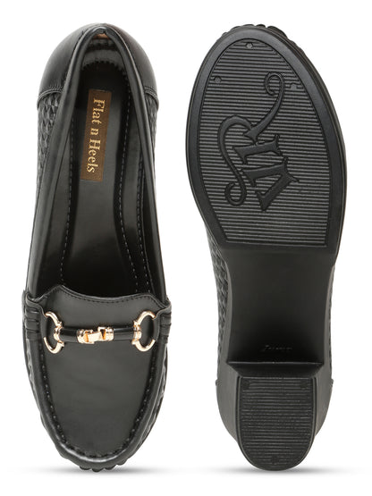 Flat n Heels Women's Black Slip-On Loafers