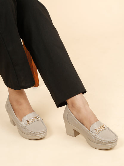 Flat n Heels Women's Grey Slip-On Loafers