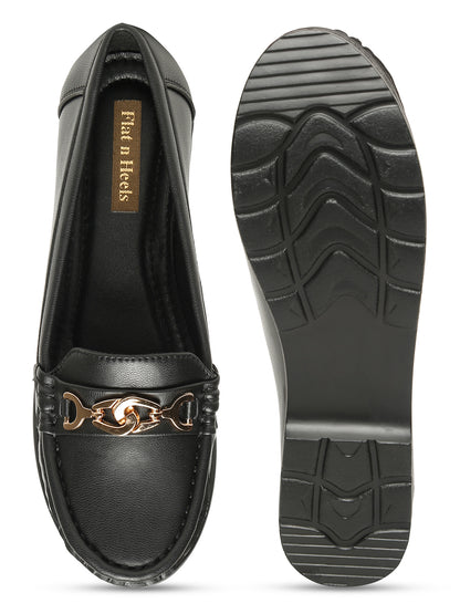 Flat n Heels Women's Black Slip-On Loafers