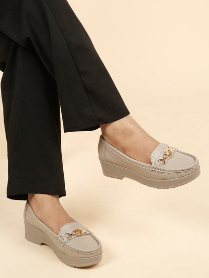 Flat n Heels Women's Grey Slip-On Loafers