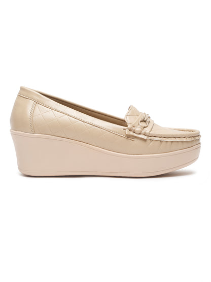 Flat n Heels Women's Beige Slip-On Loafers
