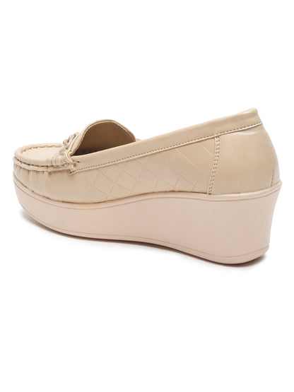 Flat n Heels Women's Beige Slip-On Loafers