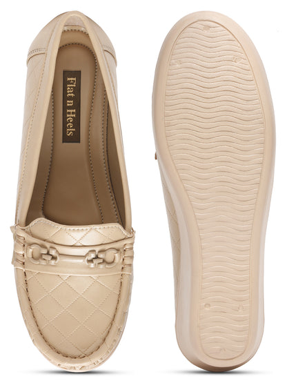 Flat n Heels Women's Beige Slip-On Loafers