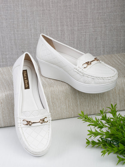 Flat n Heels Women's White Slip-On Loafers