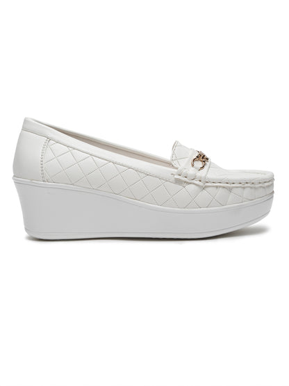 Flat n Heels Women's White Slip-On Loafers