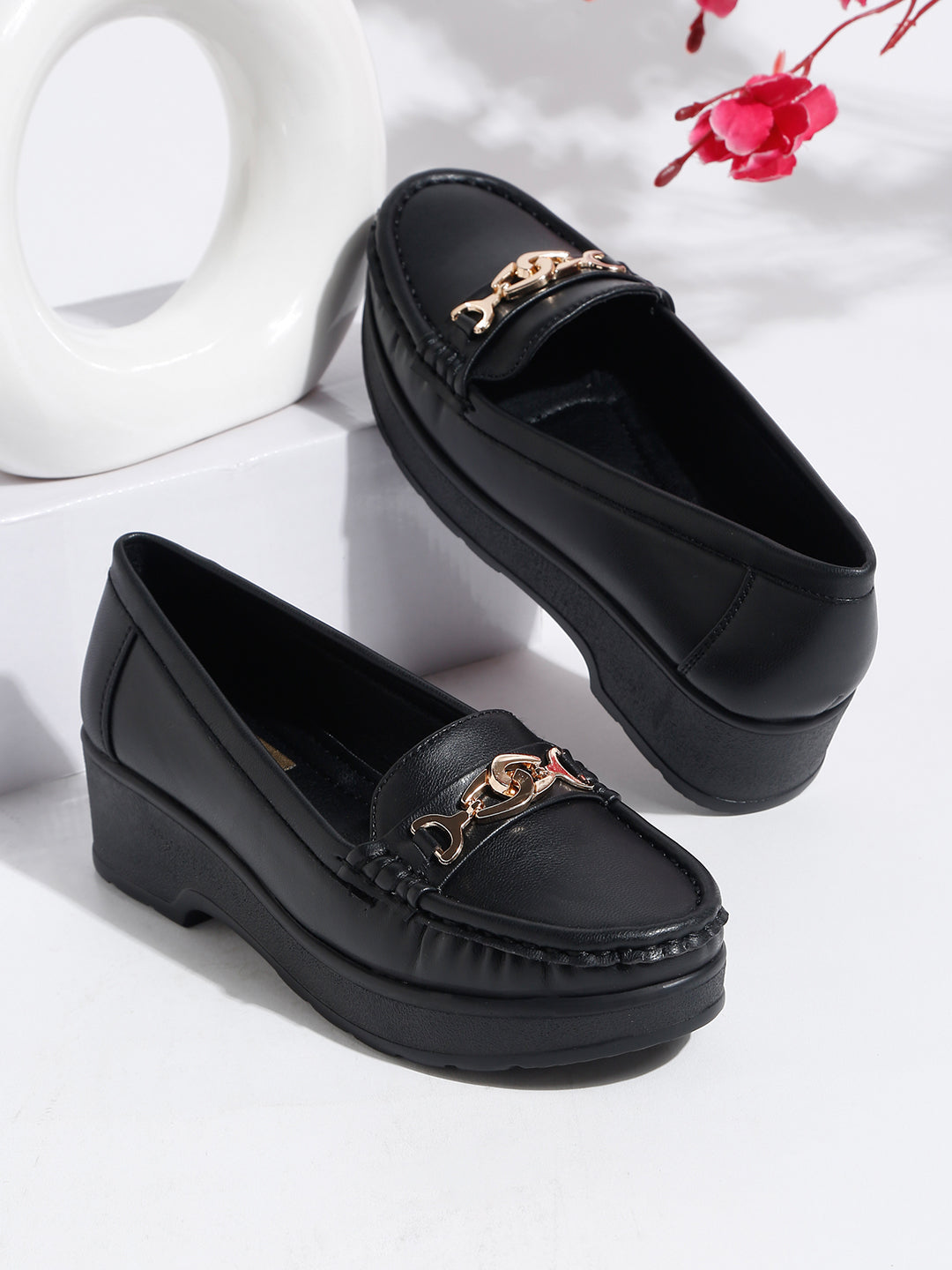 Flat n Heels Women's Black Slip-On Loafers – GS-545 - image 2