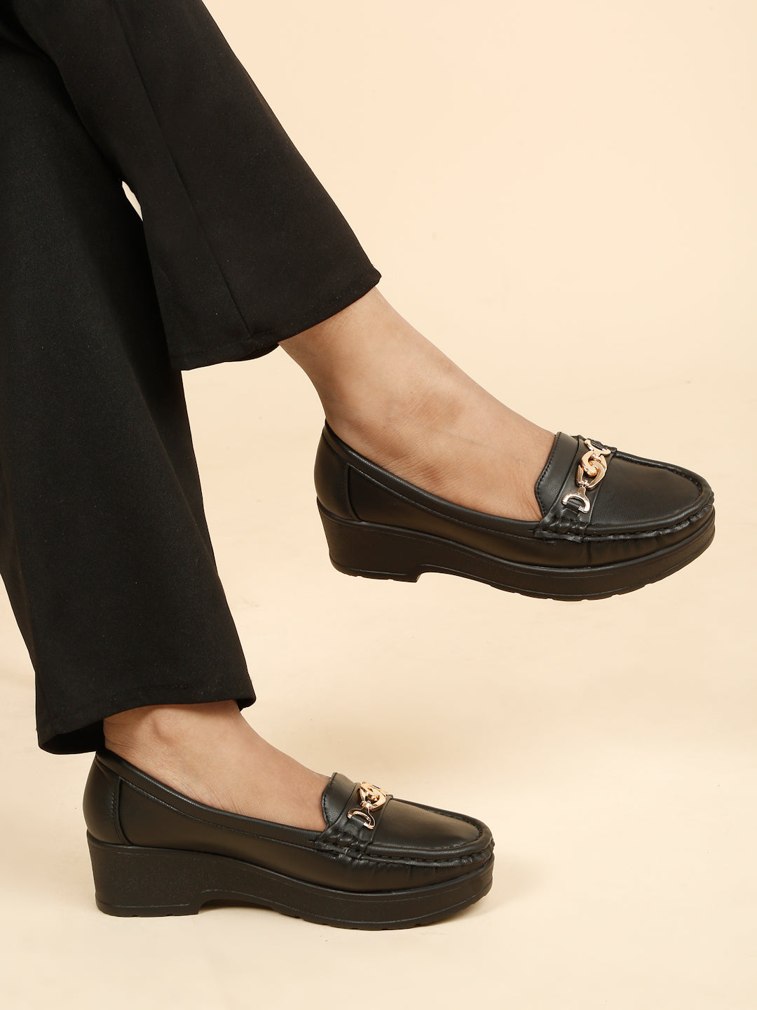 Flat n Heels Women's Black Slip-On Loafers – GS-545 - image 1